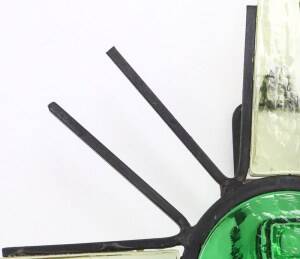 Vintage metal sunburst wall lamp with green glass, 1960s