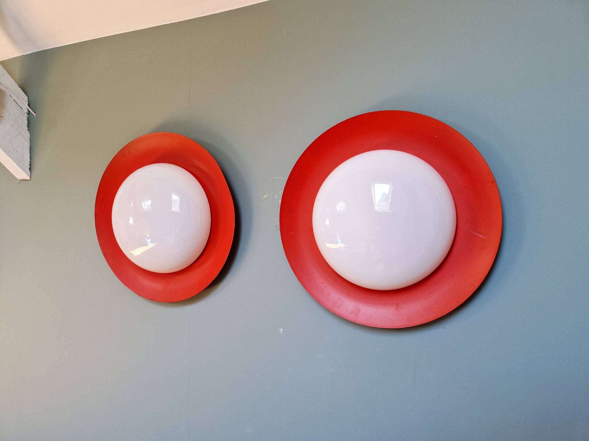 Pair of XXL orange Space Age wall sconces, 1960