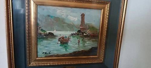 huile GIOVANNI BERTE' ANS 50 PAYSAGE FLUVIAL