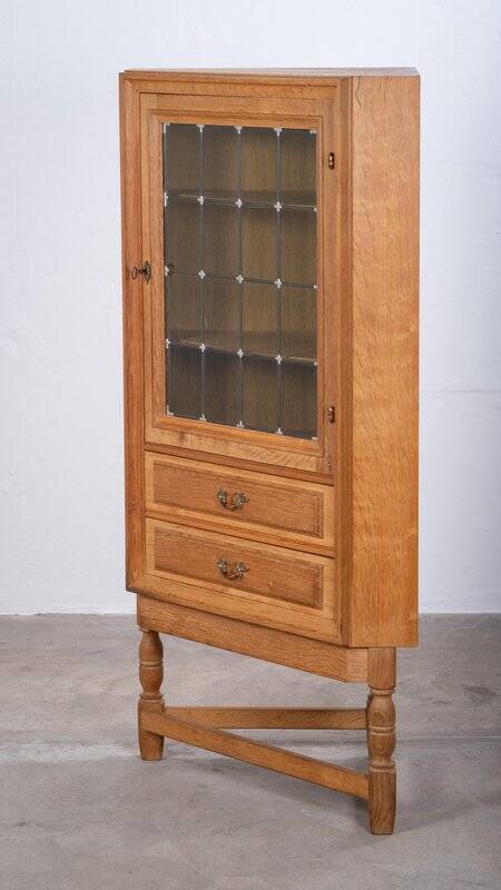 Brutalist Oak Corner Cabinet attributed to Henning Kjærnulf, Denmark, 1960s