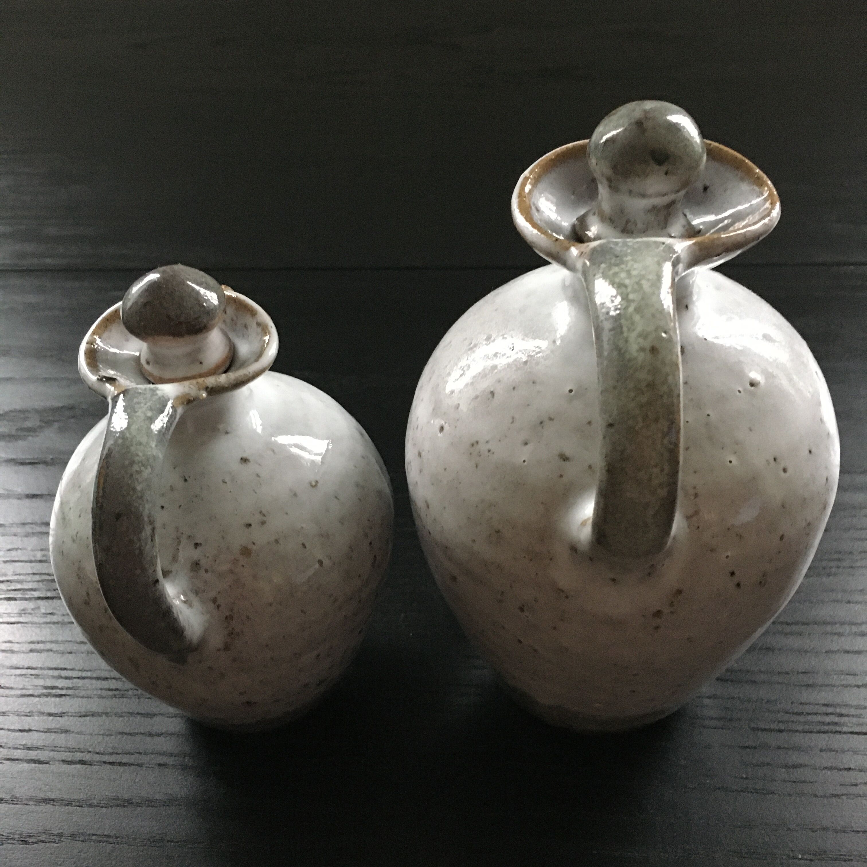 Pair of stoneware decanters