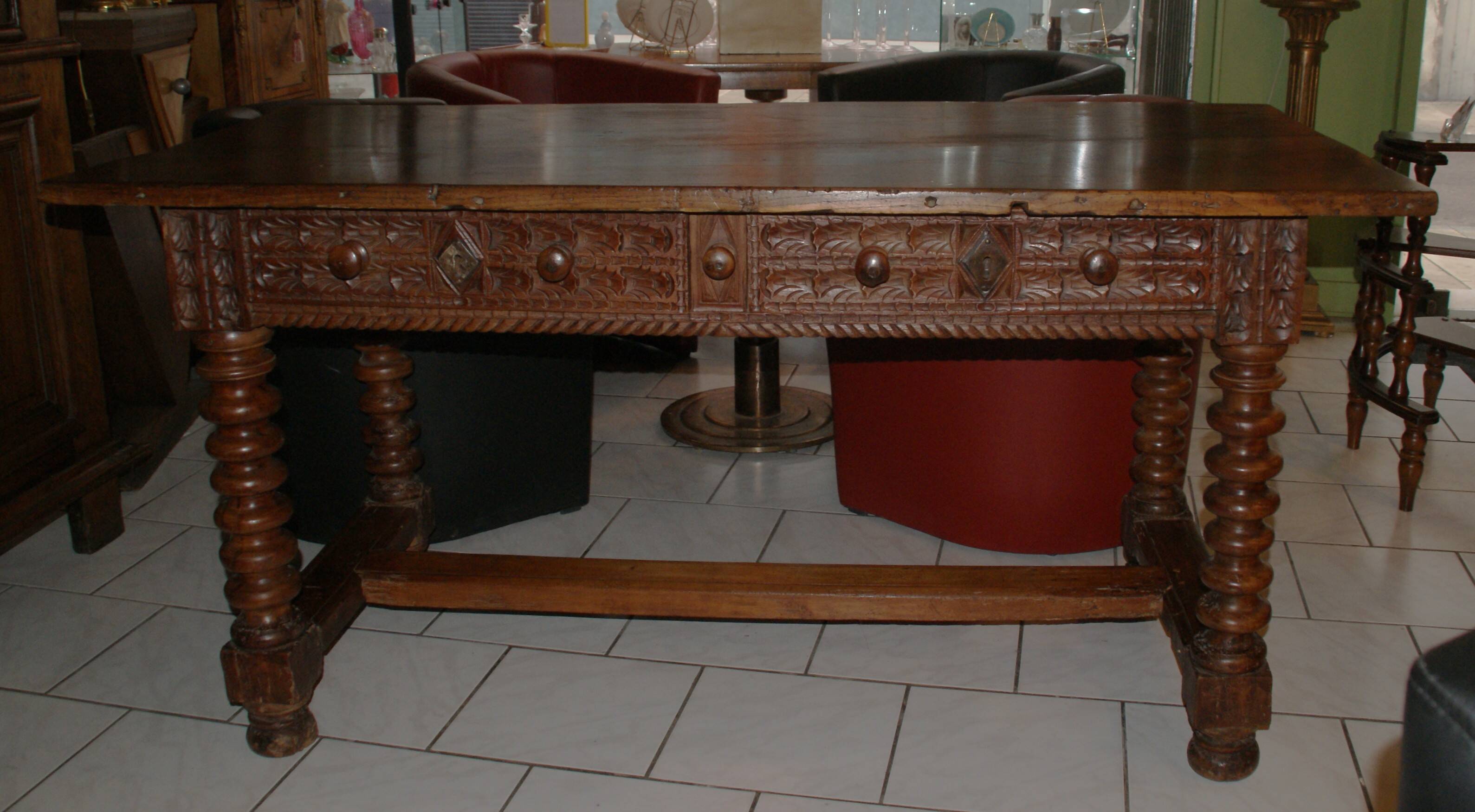 SAVOYARD CHALET TABLE, carved, with two drawers, late 18th century