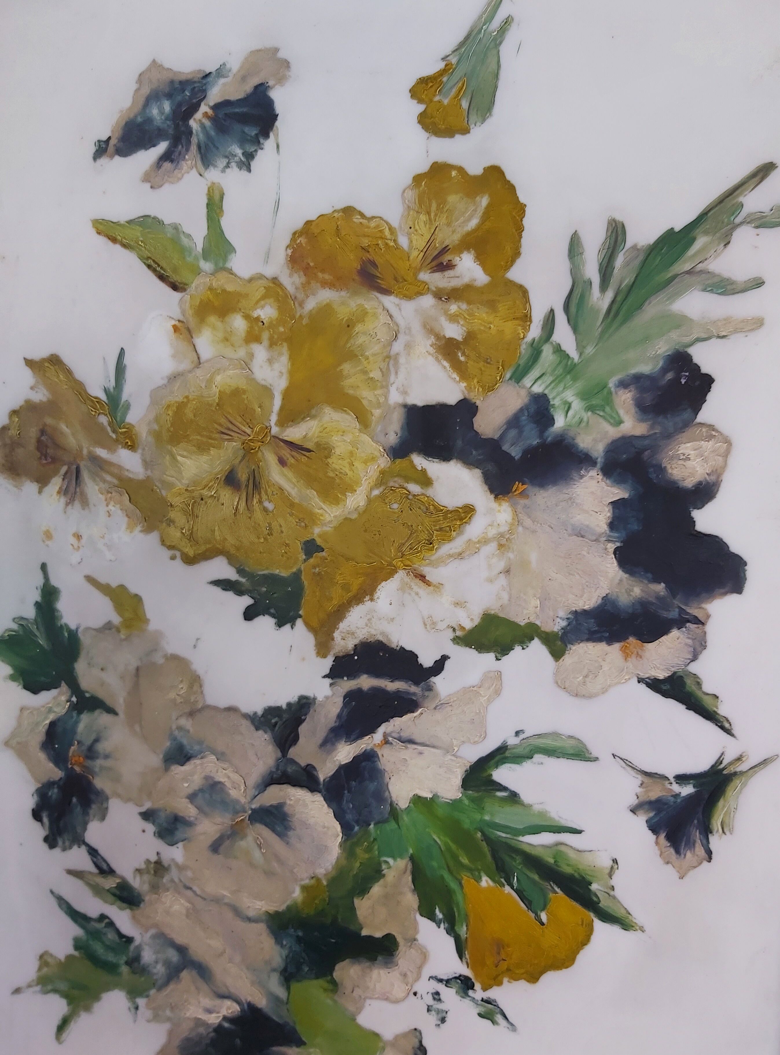 French vintage oil painting on alabaster