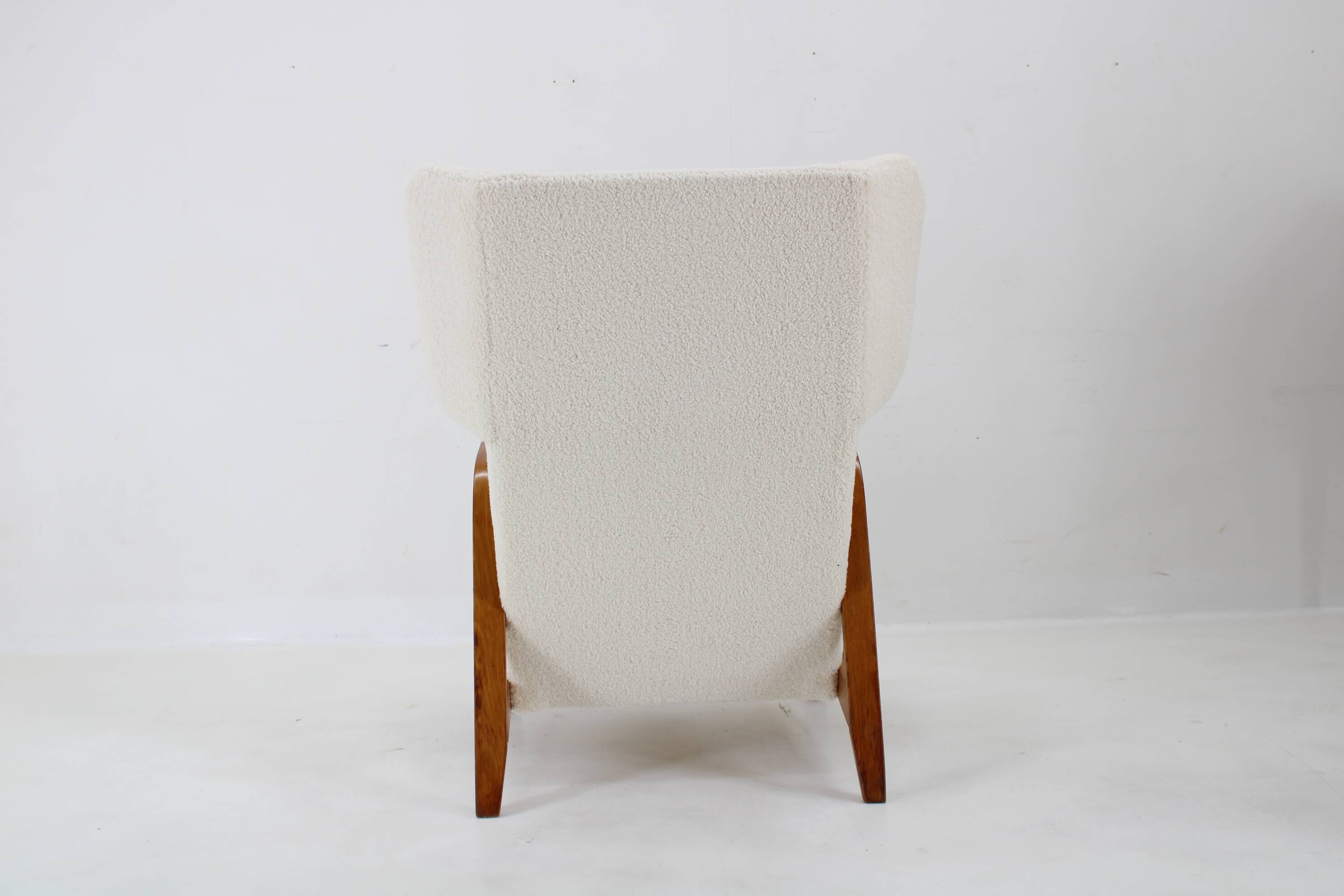 1960s Restored Wing Back Chair in Boucle Fabric , Czechoslovakia