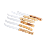 Service of 6 cheese knives, stainless blade and real rattan handle, vintage