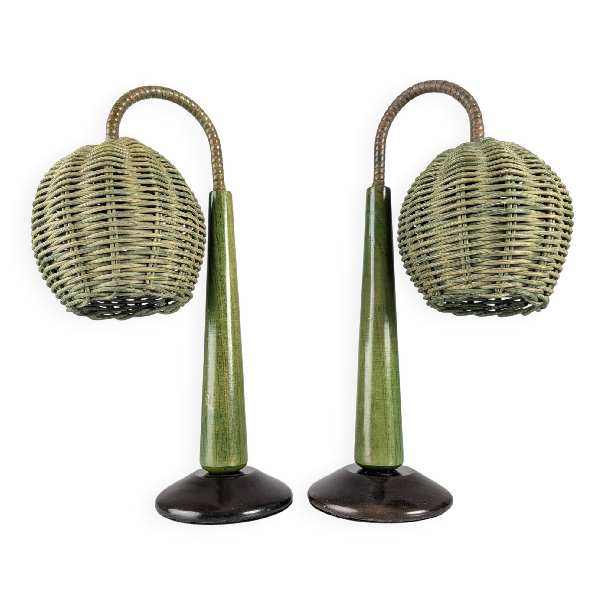 Organic Modern Mario Lopez Torres Style Green Rattan Lamps 1980s