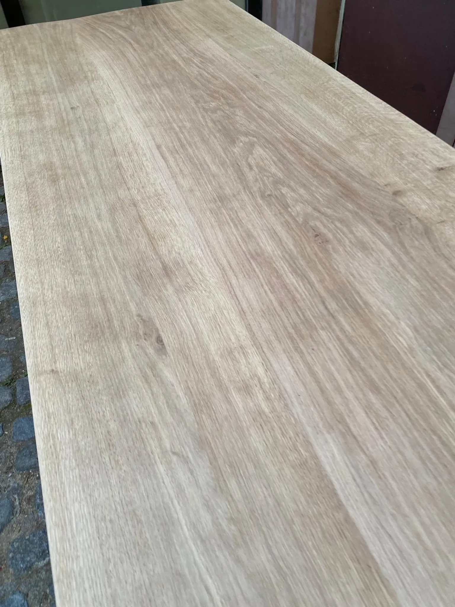 Large stripped monastery table in raw solid oak 225cm 1970