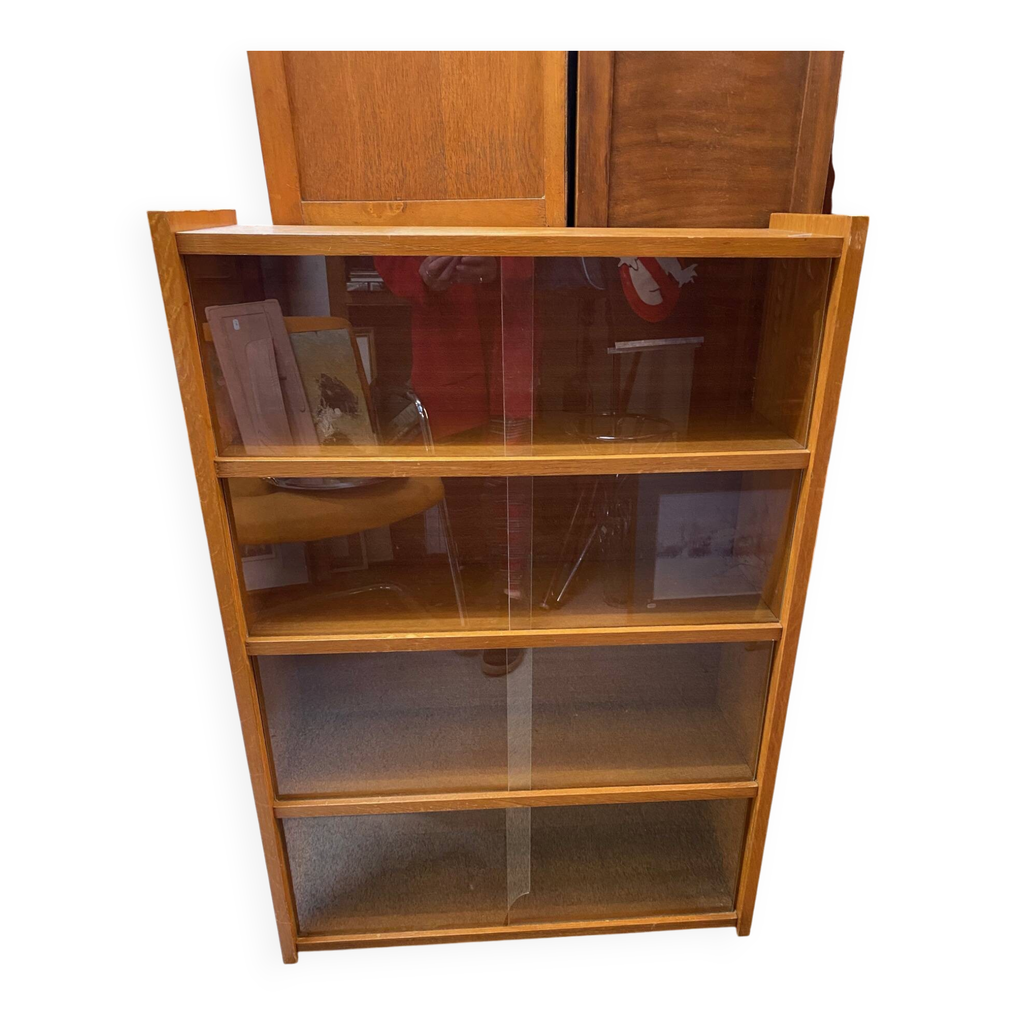 Bibus 1960s bookcase light oak with sliding glass