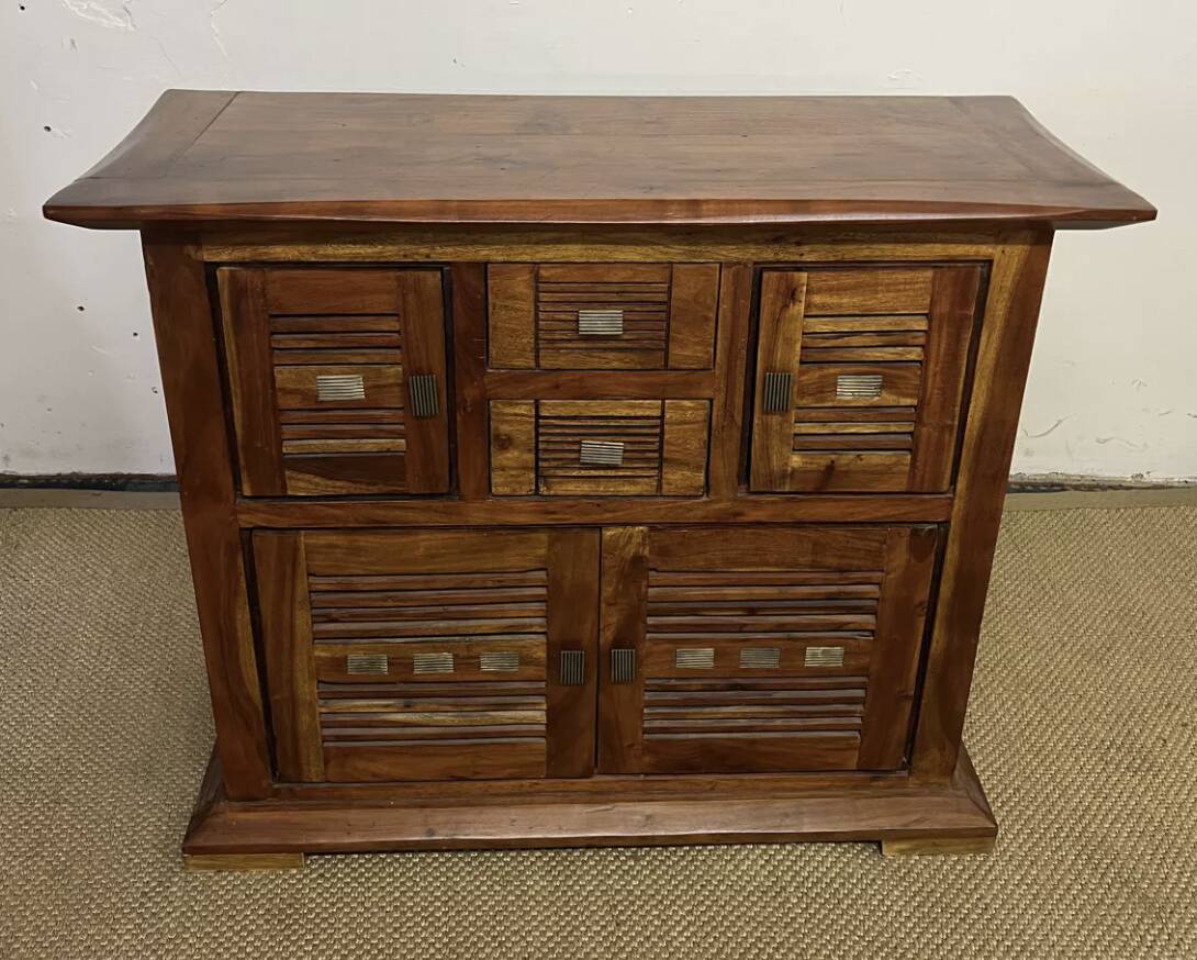 Buffet en bois d'acacia massif 4 portes, 2 tiroirs