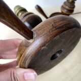 Pair of 50s turned wooden candlestick lamps, vintage lighting fixtures, rustic lamp bases