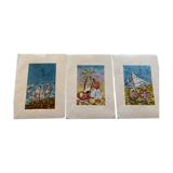 Set of 3 paintings on fabric, origin Brazil