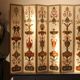 19th Century Italian Six-Panel Painted Wood Folding Screen in Gilt Bronze Frame