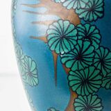 Art Deco Japonisme ceramic table lamp, 1928, new silk sari ribbon lampshade.