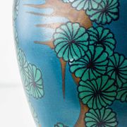 Art Deco Japonisme ceramic table lamp, 1928, new silk sari ribbon lampshade.