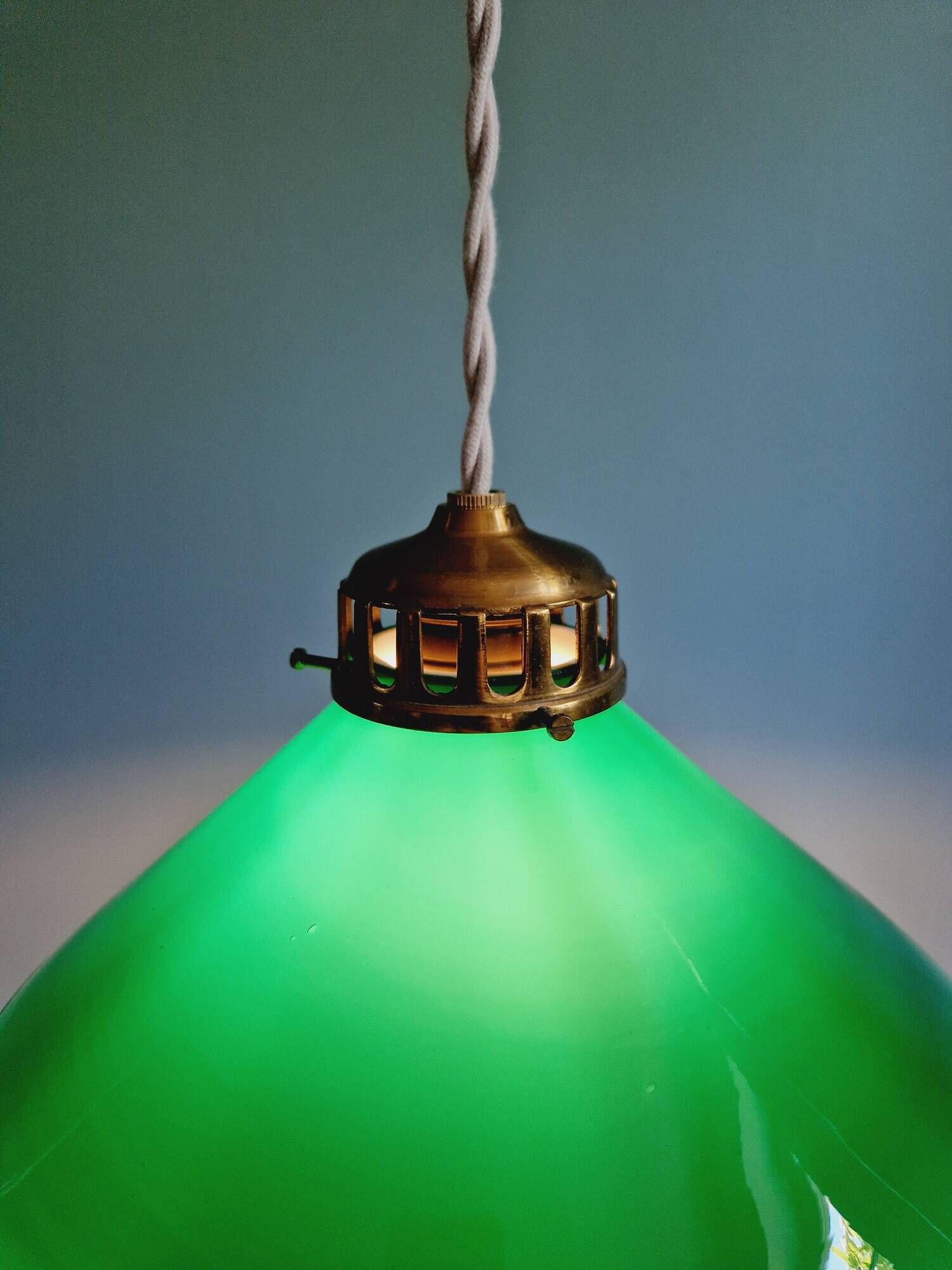Art Deco pendant light in conical green opaline, 1920s-30s