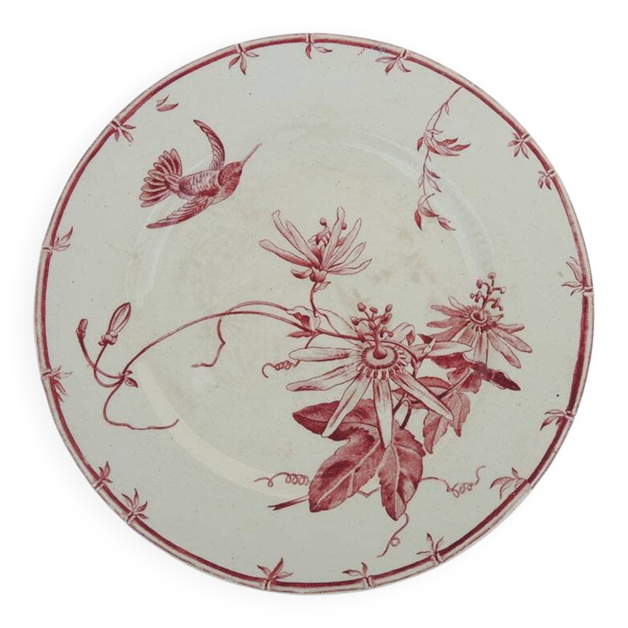 Vintage ceramic pie dish on a stand from Gien – hummingbird design.