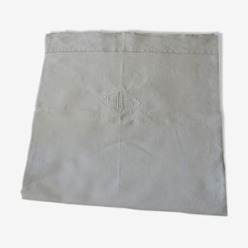 Drap ancien en lin jour venise monogramme JG