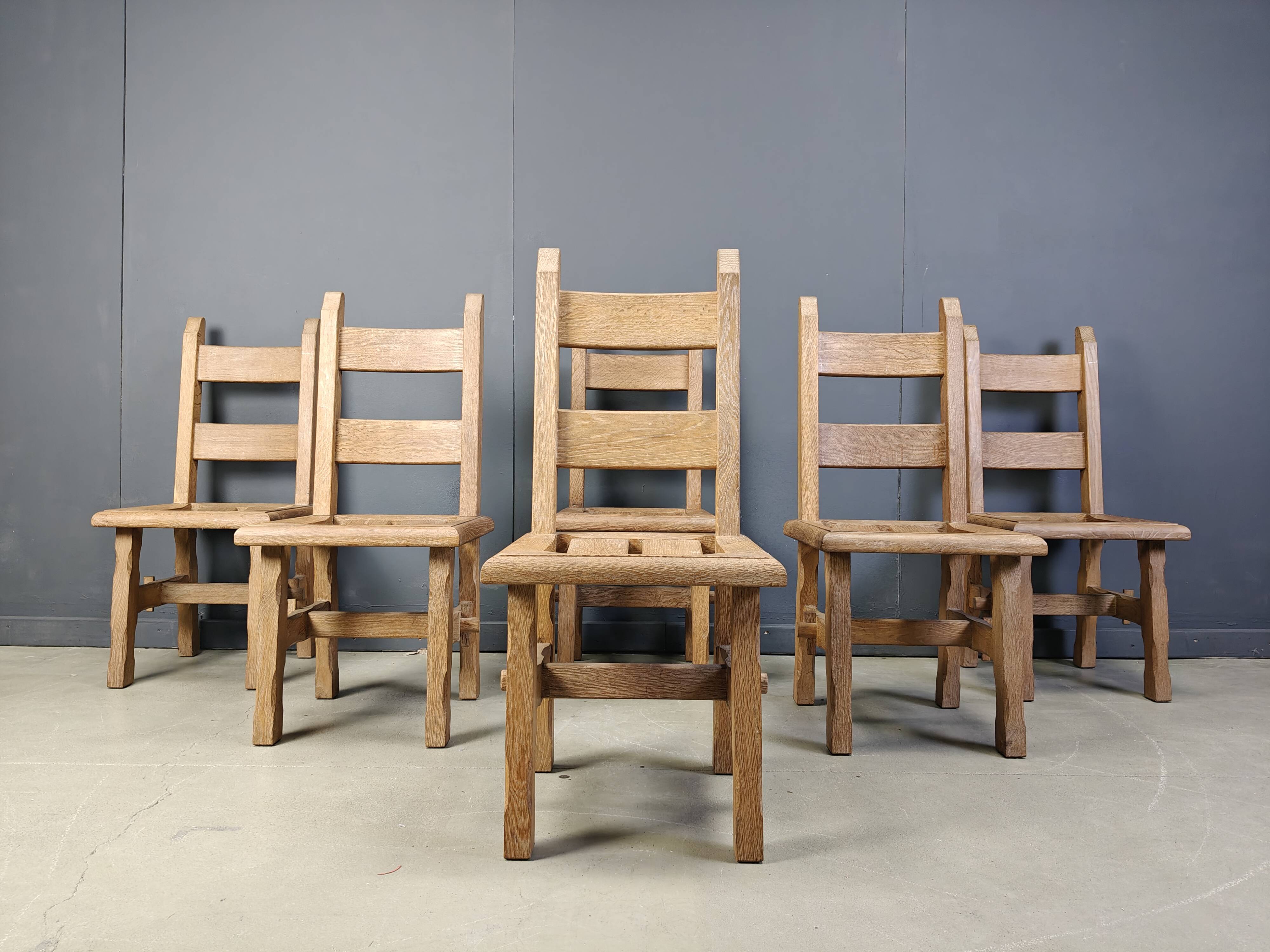 Vintage oak  brutalist dining chairs, 1960s