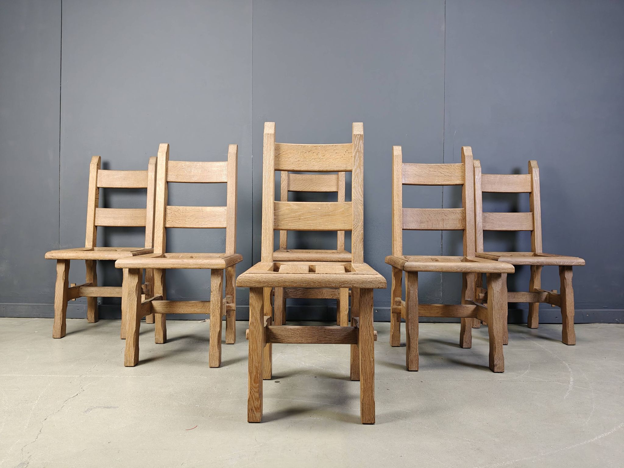 Vintage oak  brutalist dining chairs, 1960s