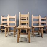 Vintage oak  brutalist dining chairs, 1960s