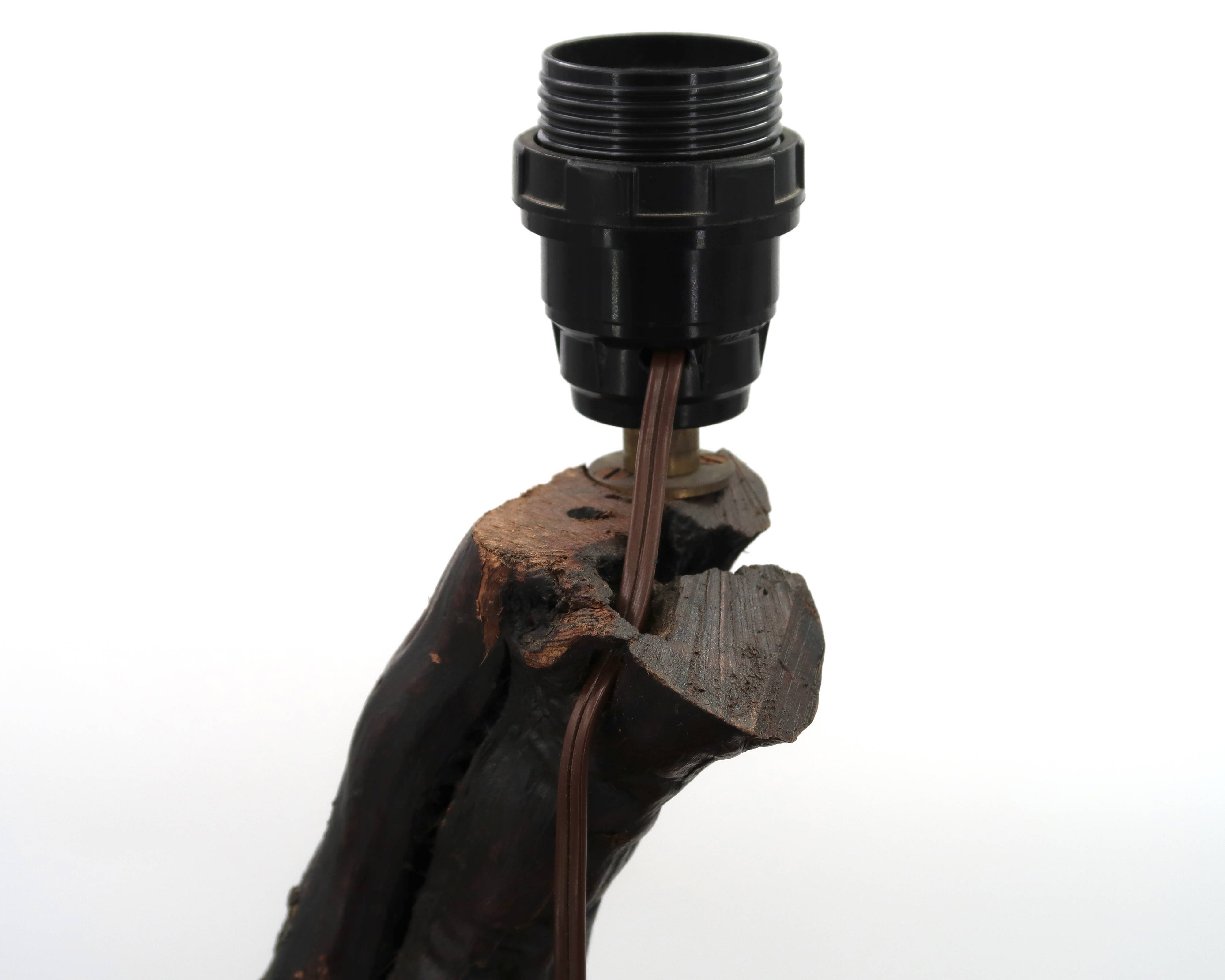 Brutalist tripod wooden lamp, 1970s