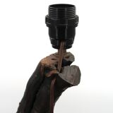 Brutalist tripod wooden lamp, 1970s