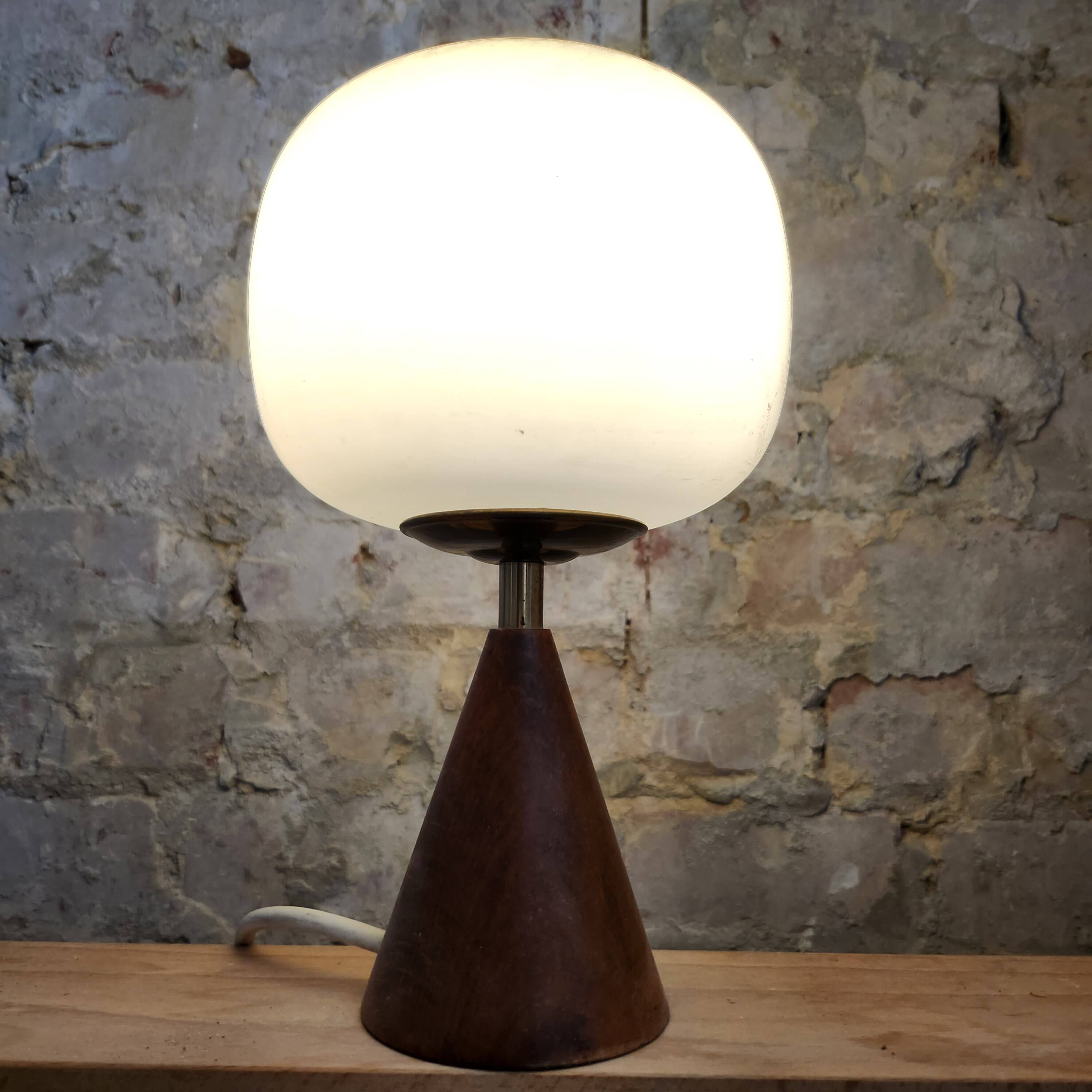 Small lamp in teak, opaline and brass year 60