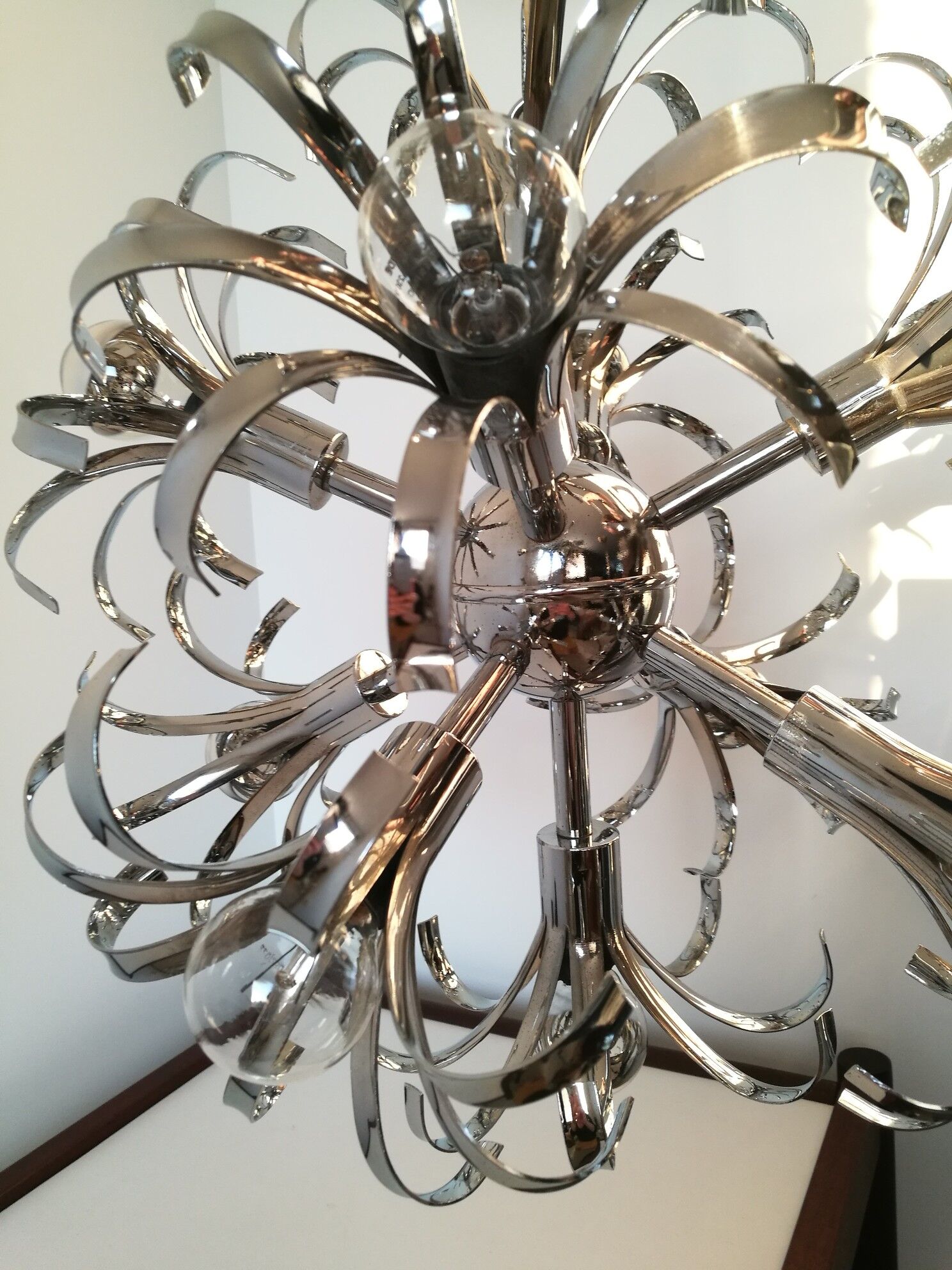 Chandelier sputnik chrome design 1970