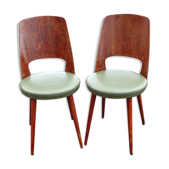 Deux chaises Baumann Mondor 1964 skaï vert