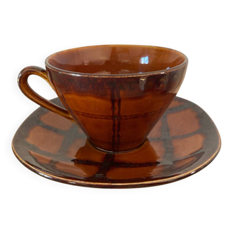 Luneville Badonviller earthenware cup and saucer