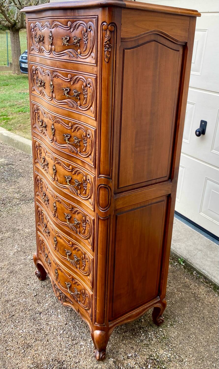 Semainier chiffonnier avec gravure style Louis XV à 7 tiroirs