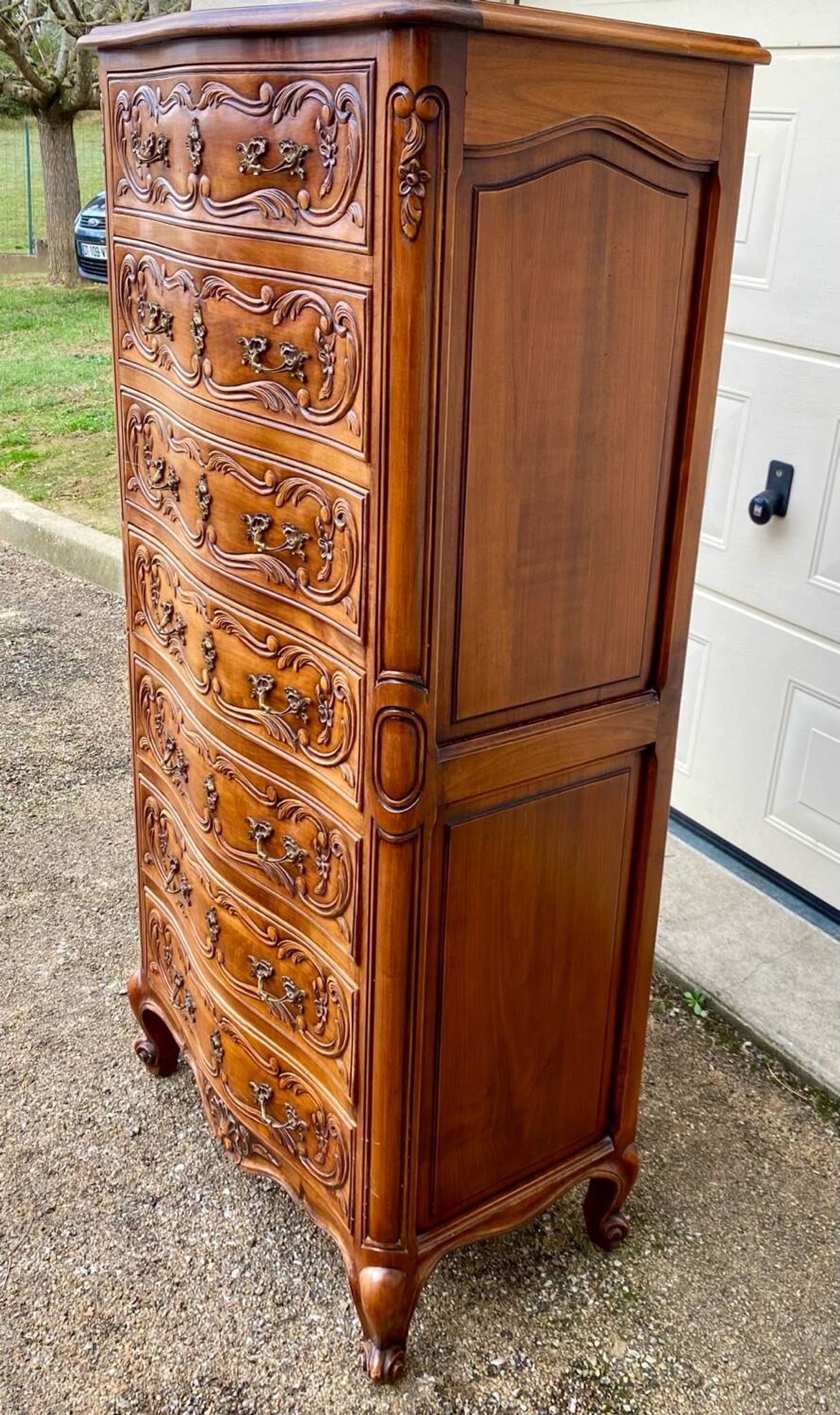 Semainier chiffonnier avec gravure style Louis XV à 7 tiroirs