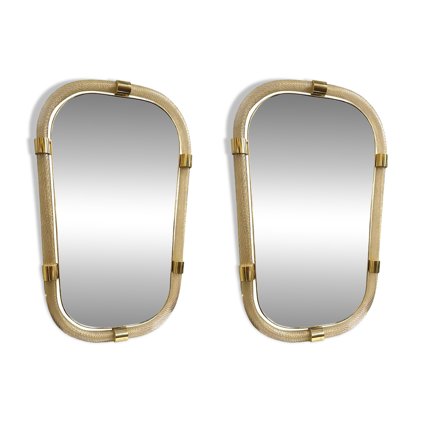 Pair of Gold Leaf Murano Glass Wall Mirrors, Italian "Torciglione" Design