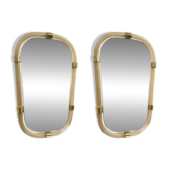 Pair of Gold Leaf Murano Glass Wall Mirrors, Italian "Torciglione" Design