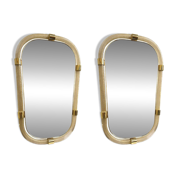 Pair of Gold Leaf Murano Glass Wall Mirrors, Italian "Torciglione" Design