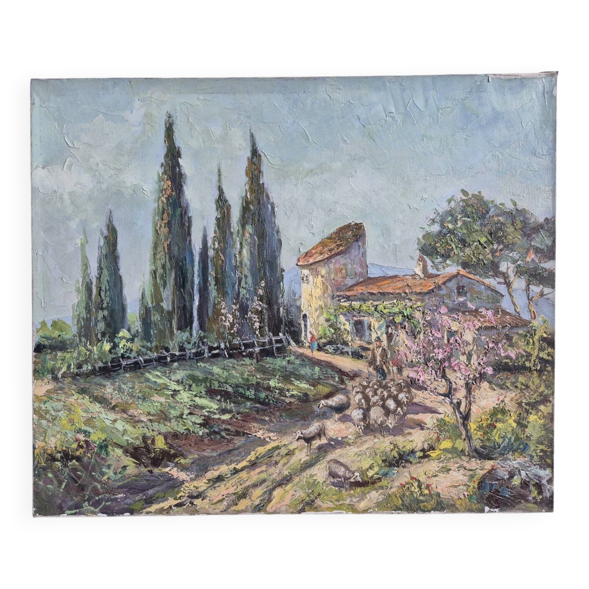 Huile sur toile signée, Mas en Provence