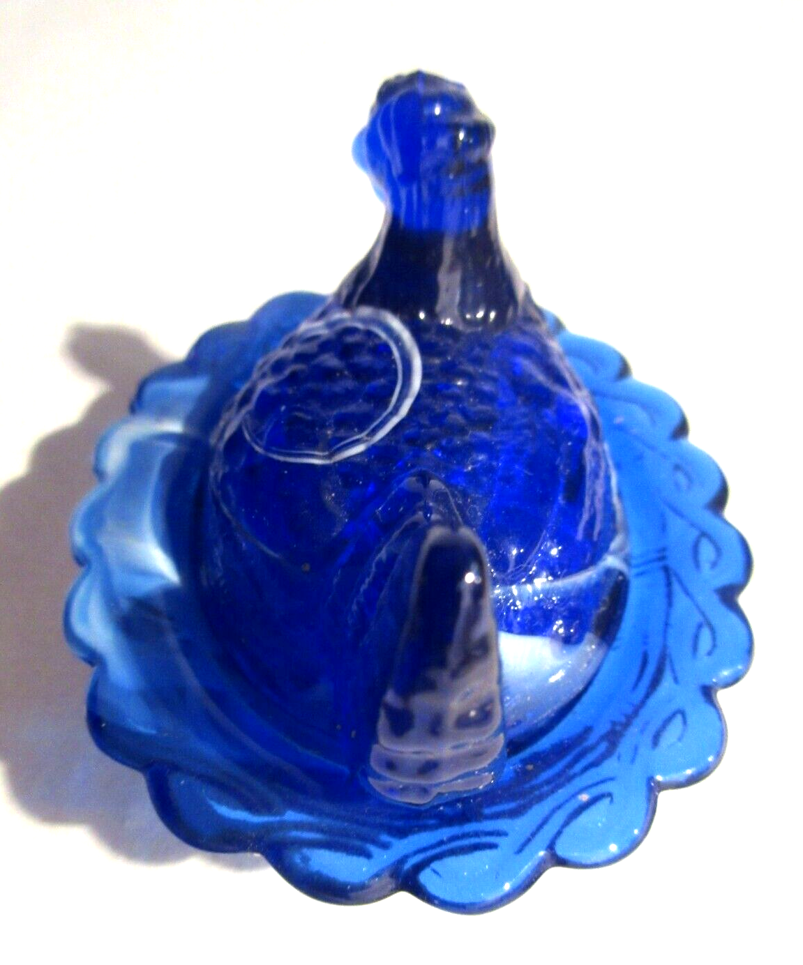Box slurry hen on her nest, cobalt blue opaline salt shaker, vallérysthal