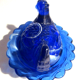 Box slurry hen on her nest, cobalt blue opaline salt shaker, vallérysthal