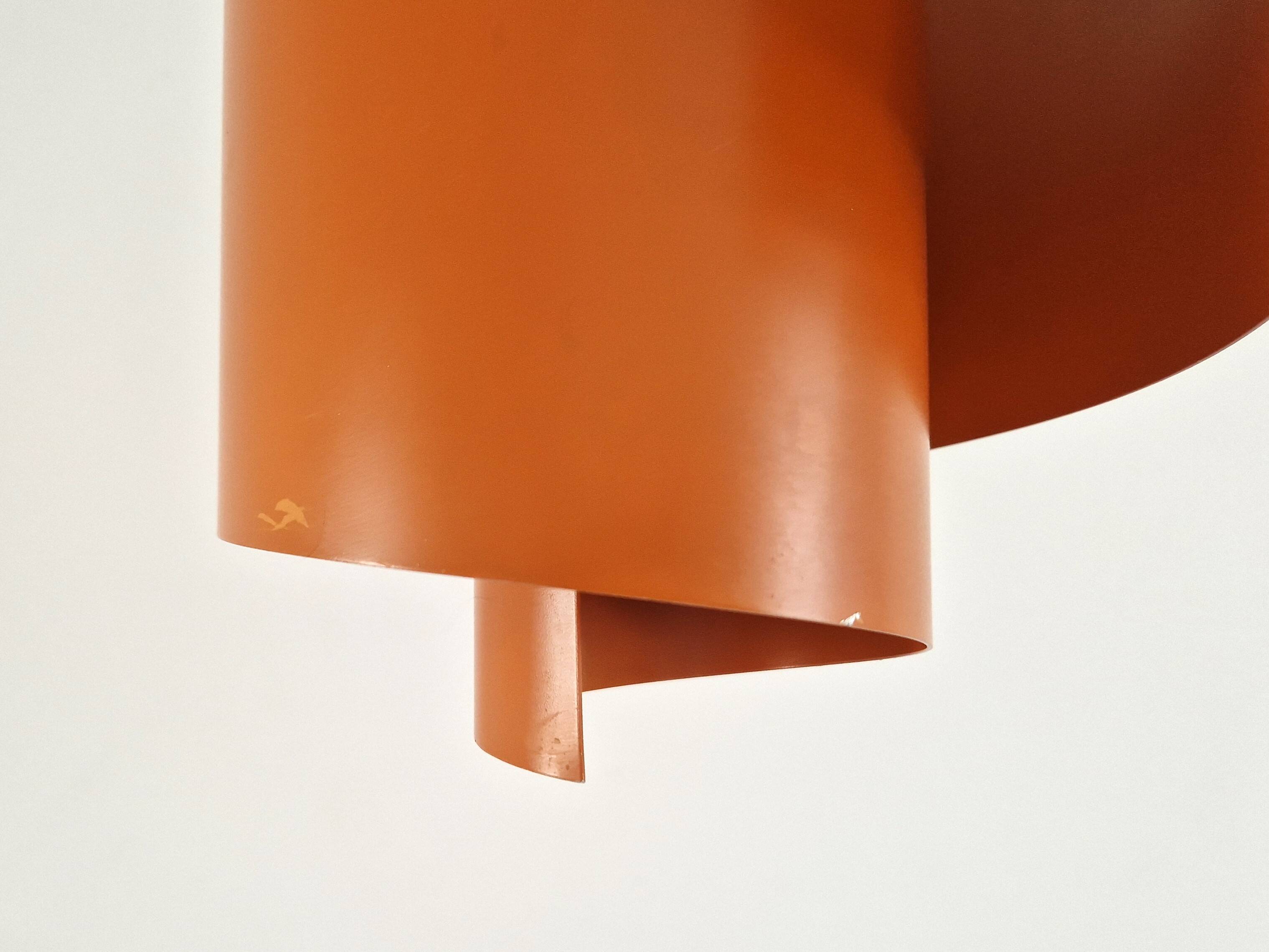 Light orange swirl shaped pendant or ceiling lamp by Simon P. Henningsen for Lyfa, Denmark 1960's