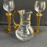 Pitcher and 2 crystal glasses signed XXth