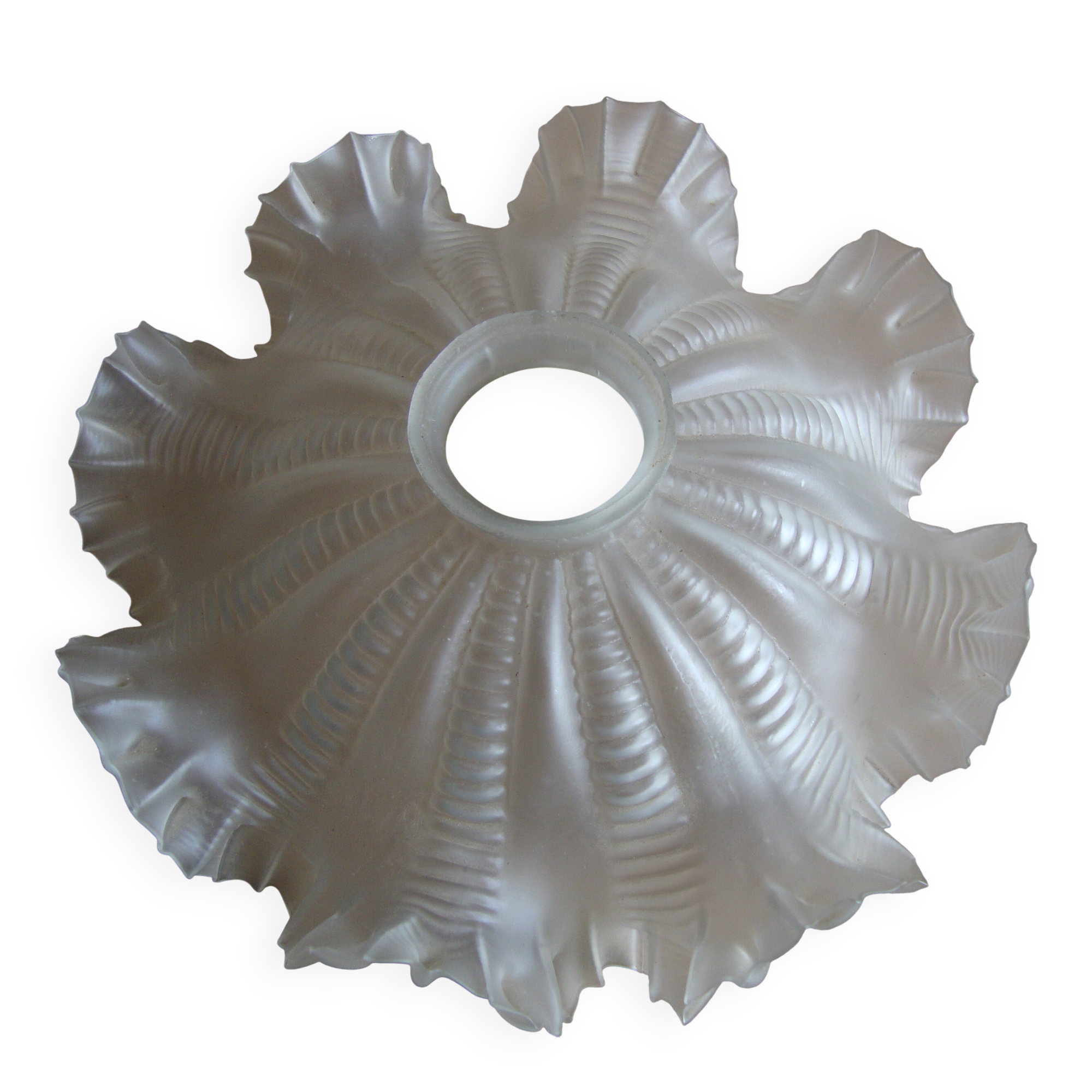 Vintage pleated glass lampshade with claw and socket.