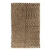 Tapis "Tulu" à carreaux modernes, noué à la main, fabriqué en laine non teinte 100 % naturelle. Couleurs crème et marron.