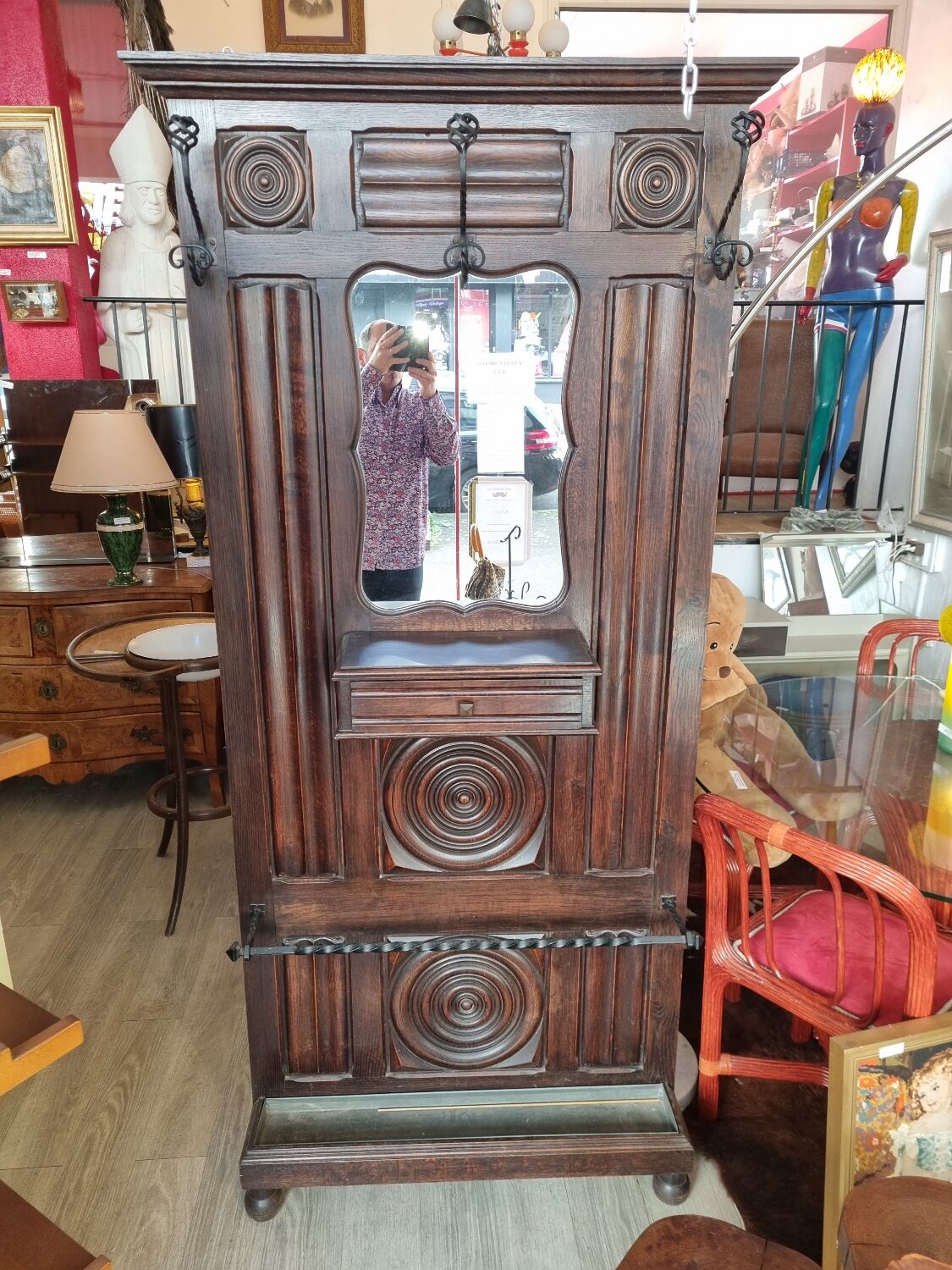 Breton carved wood cloakroom, 1930