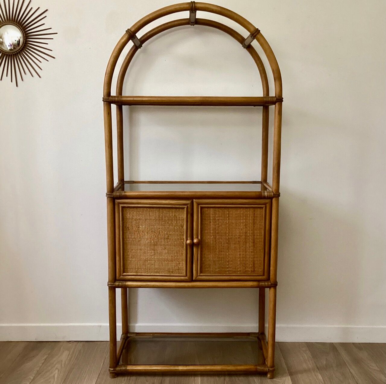 Bamboo shelf and smoked glass