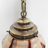 Art Deco hanging lamp with marbled salmon-coloured shade