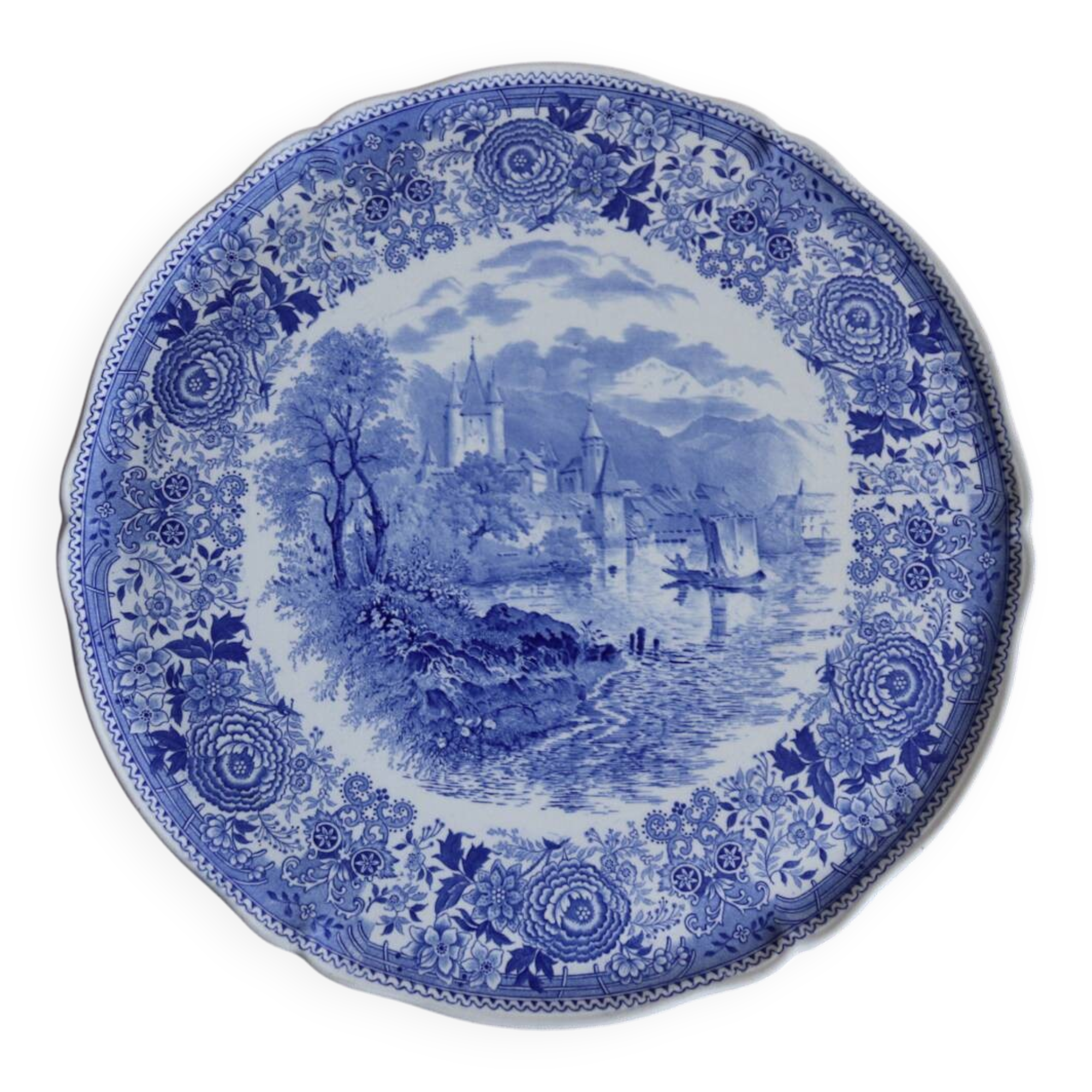 Large antique blue faience dish – "Burgenland" model by Villeroy