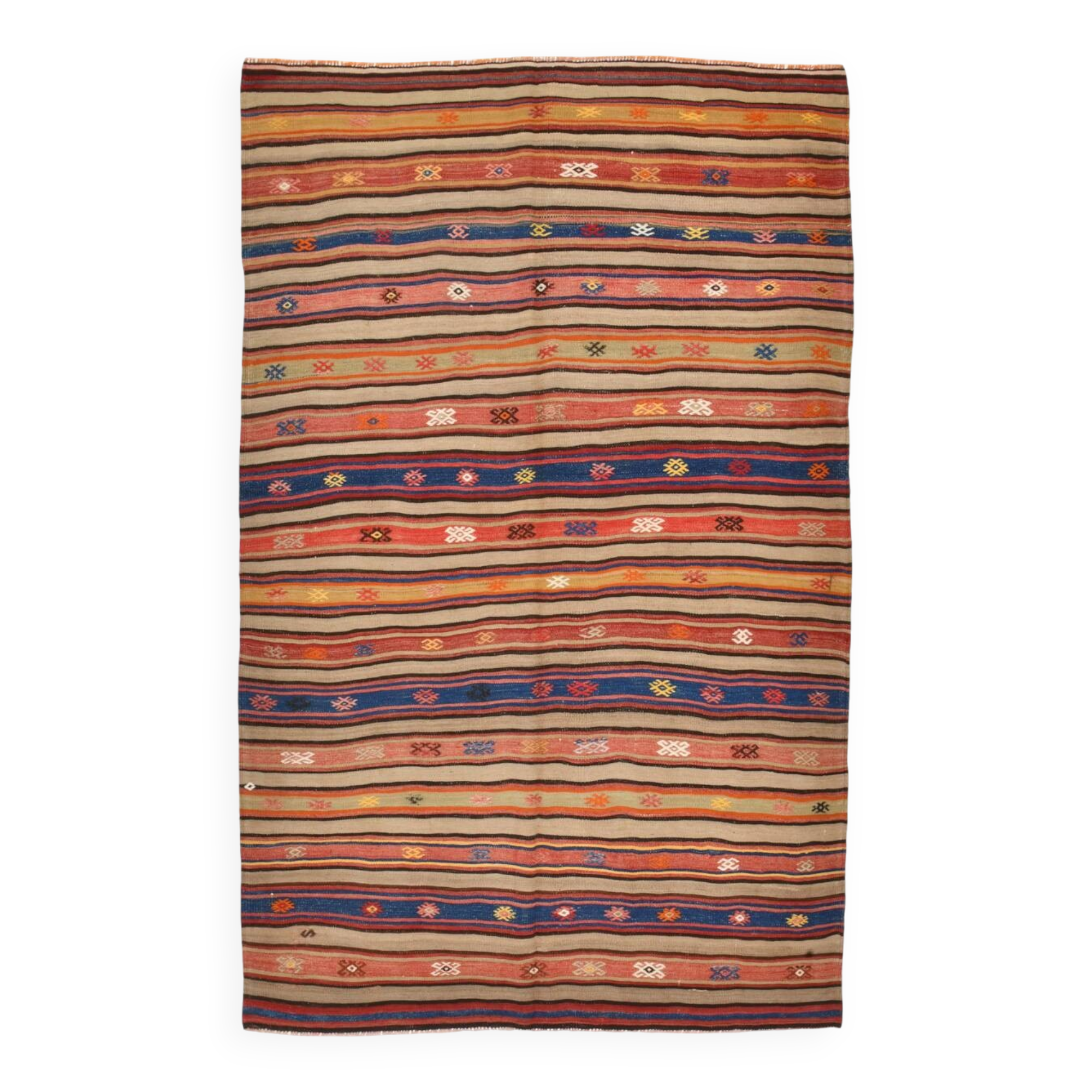 Tapis vintage Kilim rayé rouge et orange