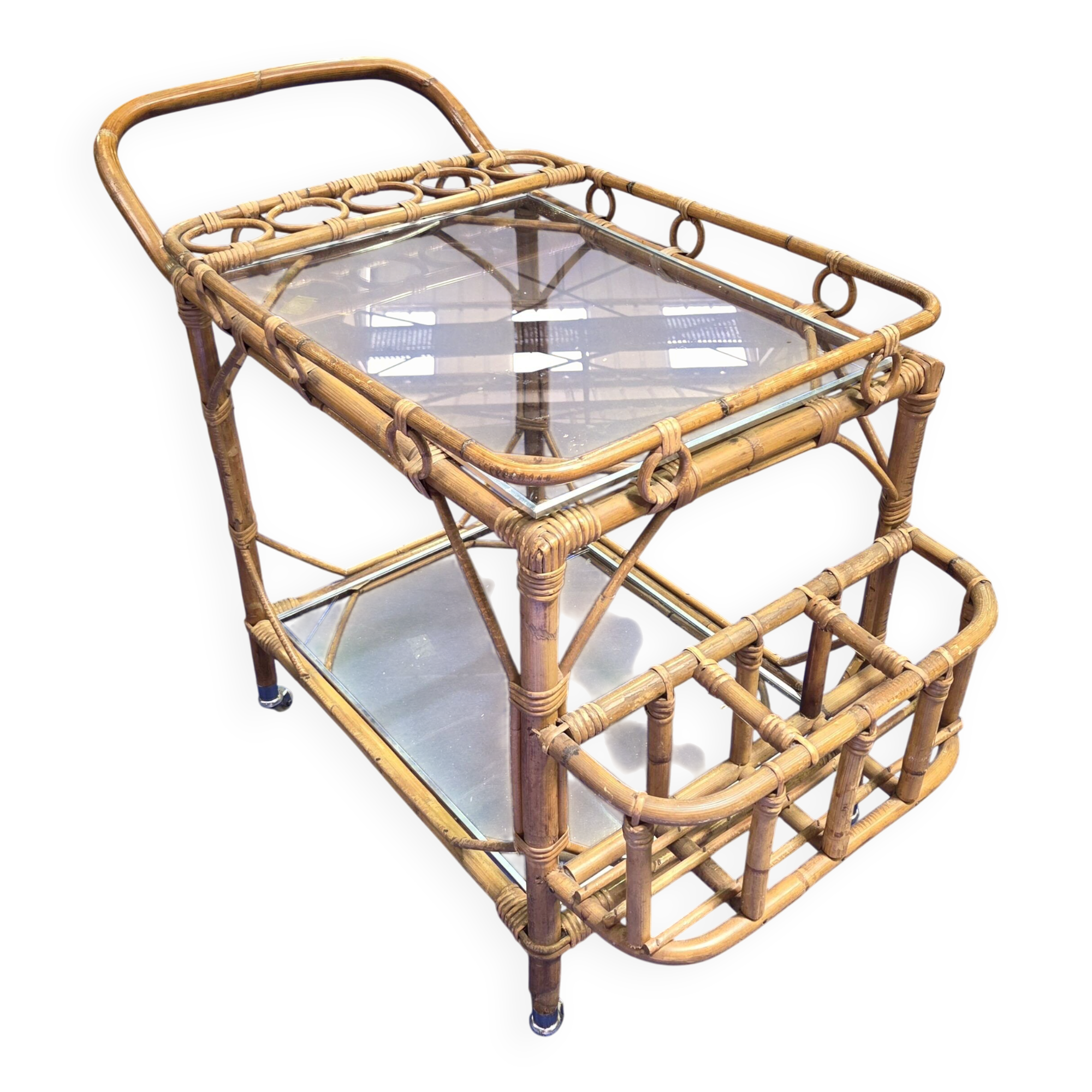 Service trolley, bar, bamboo, rattan, 1950s