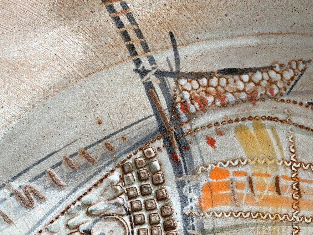 Large German ceramic plate with fish from the mid-century.