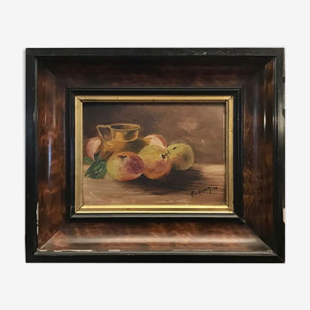 Tableau ancien, nature morte aux fruits et cruche signé Richard, daté 1939